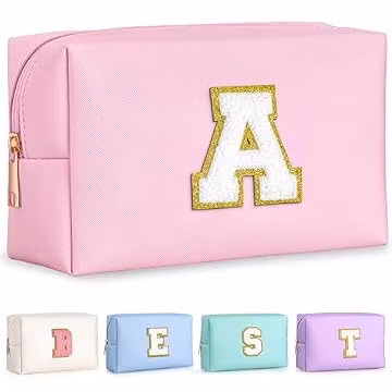 TOPEAST Initial Makeup Bag, Birthday Gifts for Women Girls, Pink A