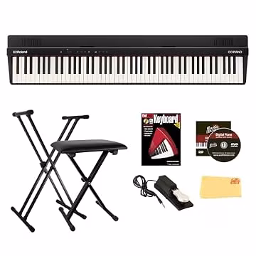 Roland GO-88PX 88-Key Digital Piano Bundle with Adjustable Stand, Bench, Sustain Pedal, Instructional Book, Austin Bazaar Instructional DVD, and Polishing Cloth