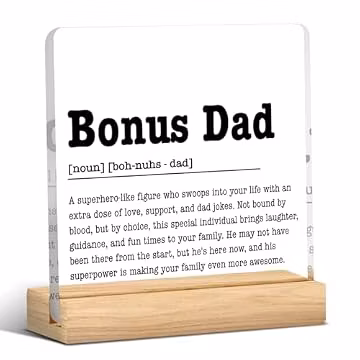 Bonus Dad Gifts from Daughter Son, Christmas Gifts for Stepped Up Dad, Best Birthday Fathers Day Valentines Gift for Stepdad Father Acrylic Decor 4 x 4 inches