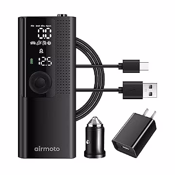 Airmoto and Power Kit Bundle Deal - 1 bundle - Tire Inflator Portable Air Compressor with Power Kit for Charging on The Road - Cordless Air Pump for Car Tires, Motorcycle, Bicycle, Balls