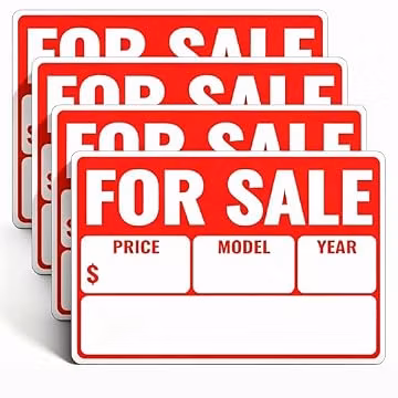 4 Pack For Sale Sign Car, 20mil Thick PVC Vehicle Signs, 12 x 8 Inches