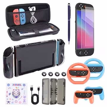 Switch 2 Accessories Bundle for Nintendo,18 in 1 Kit For Switch 2 Gamer:Carrying Case,Screen Protectors,Joycon Grips,Steering Wheels, Console Protective Cover,Stylus,Joycon Case