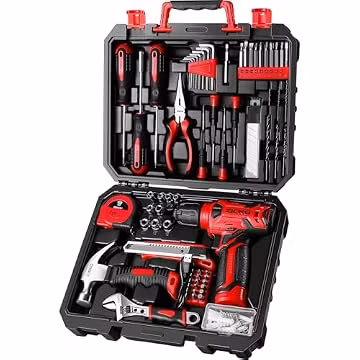 DEKOPRO Drill Set: Tool Set with 8V Cordless Drill, Home Tool Kit with Drill, Hand Tool Kits for Women 126 Piece, Turquoise