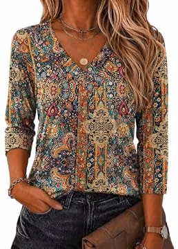 Zeagoo 3/4 Length Sleeve Womens Tops Business Casual V Neck Shirts Boho Top