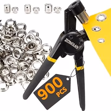 zonglan Heavy Duty Grommet Tool Kit of 1/2" 5/16" and 3/8",Multi Size Handheld Eyelet Tool Plier Rivet Press with 900 pcs Silver Grommets for Tarp Leather Fabric