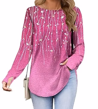 Zeagoo Tunic Tops for Women Loose Fit Dressy Crew Neck Long Sleeve Tunic Tops Oversized Tshirts Fall Clothes M