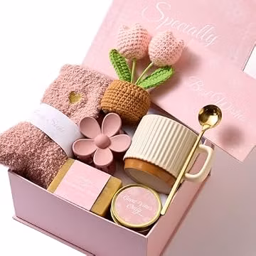 ENJOLLY 8PCS Birthday Gifts Box for Women Care Package Baskets for Women Hug in a Box Self Care Get Well Soon Gift Set for Mom Wife Girlfriend Sister Friends (Pink)