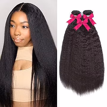 Kinky Straight Bundles, Kerriana 20 22 24 Inch Human Hair Bundles 100% Unprocessed Brazilian 3 bundles For Black Women Natural Black Color