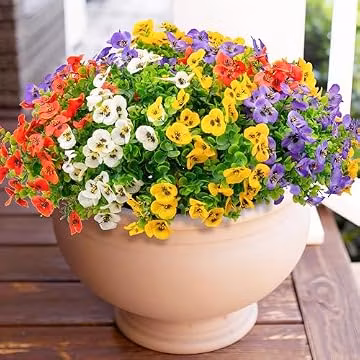 ColoPlay 16 Bundles Artificial Fake Pansy Flowers for Outdoor