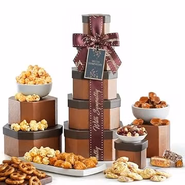 Broadway Basketeers Sympathy Condolence Gift Tower Basket, Cookies & Snacks
