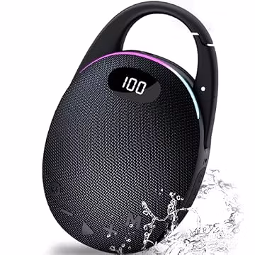 Portable Mini Bluetooth Speaker with HD Sound, LED Power Display, Big Pro Sound with Punchy Bass,Integrated Carabiner, 25H Playtime, Colorful RGB Lights, TWS pairing,Outdoor/Party/Travel, Gift Ideas