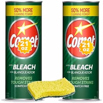 Cleaning Bundle – Includes Comet Powder Cleanser with Bleach (2 × 21 oz) + Heavy Duty Scrub Sponge – Kitchen & Bathroom Multi-Surface Cleaning Kit