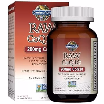 Garden of Life Raw CoQ10 200mg, with Omega 3 6 9 for Heart Health, 60ct