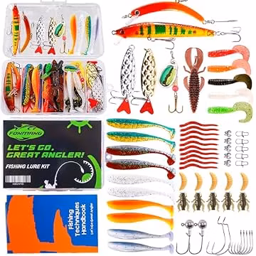 FONMANG Fishing Lures - Fishing Tackle kit with Fishing Spoons, Swim Bait, Jerk baits, Lure & Fishing Accessories, Bass Fishing Kit Also for Trout, Bluegill, Small Fishing Tackle Box for Freshwater
