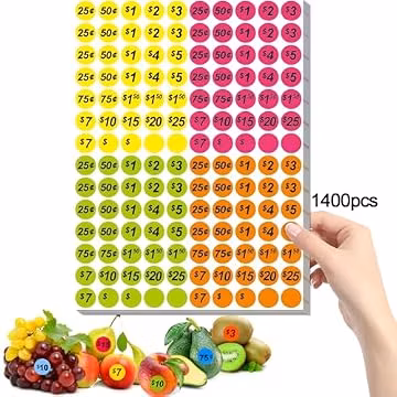 Garage Sale Price Stickers, 1400 PCS 3/4 Inch Price Stickers for Yard Sales, Flea Markets, County Fairs & Retail Use, Pricemarker Labels, 4 Colours Round Price Tags