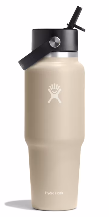 Hydro Flask Travel Water Bottle - Insulated Stainless Steel - Wide Straw Lid, Non Spill, Leakproof in 32 Oz Oat Tan