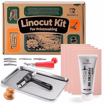 Bobblebro Linocut Kit for Printmaking, Stamp Making Kit with Carving Tools