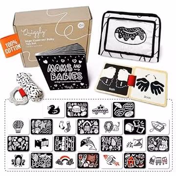Quiggly High Contrast Baby Toys, Black & White Newborn Play Kit, 0-3 Months