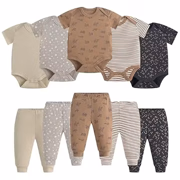 Pcbabyn Toddler Unisex Baby Bodysuit and Pant Sets Airplane 10-pcs Cotton Soft Newborn Boy Girl Clothes Outfits Infant Clothing Sets for 6 9 Months