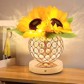 JHXLAMP Birthday Gifts for Women,Sunflower Flower Touch Lamp,Rechargeable Cordless Lamp 3-Colour Dimming Night Light for Festival,Restaurant,Bedroom,Office Home Decor Gifts for Women Mom
