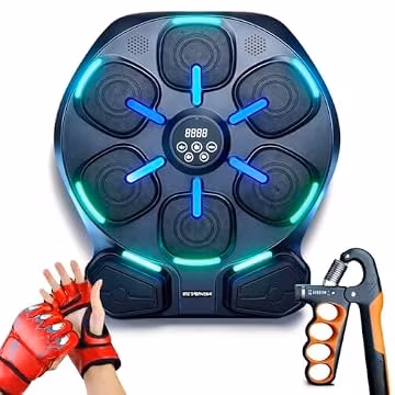 Smart LED Music Boxing Machine, Reaction Boxer Training Device with Light-Up Targets & Music, Reflex Speed Trainer for Home Workout, Adjustable Hand Grip Strengthener with Counter, Fitness Bundle