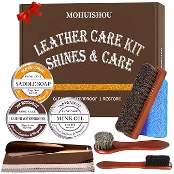 12 PCS Leather Care Kit - Horsehair Brushes,Saddle Soap,Waterproofing Wax,Mink Oil ,Polishing Cloth,Microfiber cloth,Boot Shoe Shine Cleaning Kit Gift for Men Cowboy Husband Dad birthdays Festive