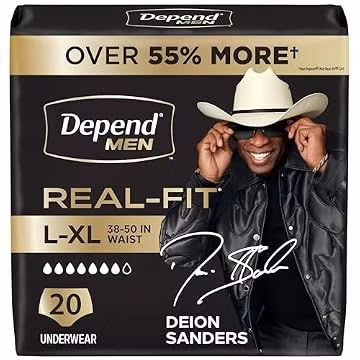 Depend Real Fit Adult Diapers, Incontinence Underwear for Men, Disposable, Maximum Absorbency, Large/Extra Large, Grey, 20 Count, Packaging May Vary