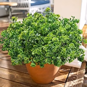 HyeFlora Artificial Plants for Outdoors Outside Spring Summer Decoration, 12 Bundles Faux Green Plastic Leaves Stems Bulk Fake Greenery Look Real UV Resistant for Home Porch Patio Planter Yard Wedding