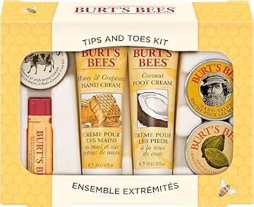 Burt's Bees Gifts Ideas - Tips and Toes Set, 6 Travel Size Products in Gift Box - 2 Hand Creams, Foot Cream, Cuticle, Hand Salve and Lip Balm