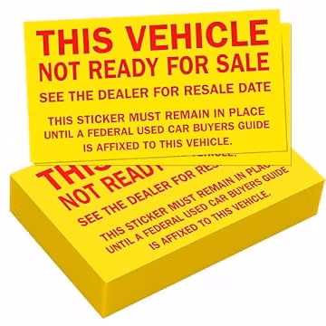 100 Pack This Vehicle Not for Sale Window Stickers for Car Dealerships - 2.75" x 5.5" Bright Yellow & Red Auto Window Decals - Easy Peel Stickers for Used Car Lots, Mechanics & Dealership Supplies