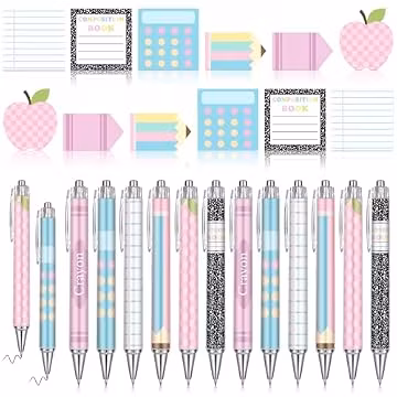 Thenshop 24 Pcs Back to School Teacher Gift Funny Pastel Teacher Sticky Notes Ballpoint Pen Notepad Self Adhesive Writing Thank Welcome to School Gifts for Employee Office Supplies