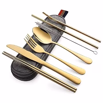 DEVICO Camping Utensils, Full-Size Travel Silverware Set with Case for Work