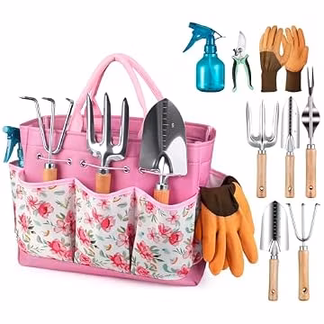 Grenebo 9-Piece Gardening Tools Set with Fashion Handbag, Pink