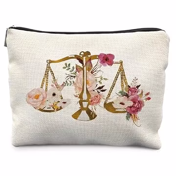 KBRCT Lawyers Gift Makeup Bag for Women, Attorney Gifts for Women, Judge Gifts Cosmetic Bag for Purse, Pink Floral Balance Makeup Zipper Pouch