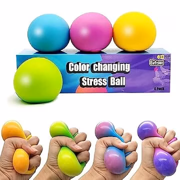 Eutreec Stress Ball Toys Color Changing - Sensory Squeeze Toys Squishy Balls for Teens Kids and Adults Stress Relief Balls for Easter Stocking Party Bundle - 4 Pack(Green/Yellow/Blue/Pink)