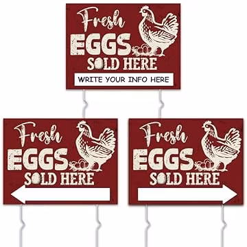 3 Pcs Farm Fresh Eggs for Sale Sign Double Sided Fresh Eggs Sign Farmers Market Decor 16 x 12 Inch Corrugated Plastic with Stakes for Indoor Outdoor Farm Home Chicken Coop Decor (Fresh Eggs)