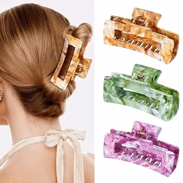 SHINLEA Hair Clips for Women, 4.1 Inch Large Hair Claw Clips for Women Thin Thick Curly Hair, 3Pcs Big Hair Claw Clips, Ideal for Home Party and Work Styling, Square Hair Accessories for Girls Gift