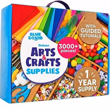 Blue Squid 3000+ pcs Arts and Crafts Supplies for Kids | Craft Kit Box for Kids Age 4-5, 4-8, 6-8, 8-12 | Craft Supplies & Materials Crafts Set Toys Art Box Gifts for Girls Boys Bulk Art Kit