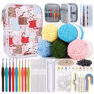 Katech Crochet Hooks Set with Yarn-Crochet Kit for Beginners-Ideal Gift