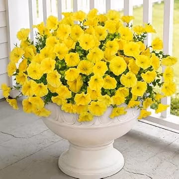 Besteek 24 Bundles Artificial Morning Glory Flowers for Outdoors, Yellow