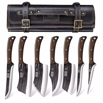 HOSHANHO Butcher Knife Set, Sharp Kitchen Knife Set & Roll Bag Gift for Men