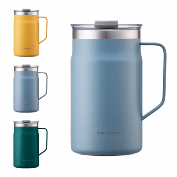 LocknLock Metro Mug, Premium 18/8 Stainless Steel Metal, Double Wall Insulated, Portable Coffee Cup with Lid and Handle for Hot and Cold Drinks, Blue, 20 oz