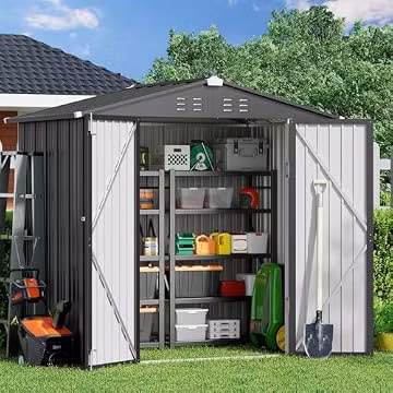 Gizoon 6 x 4 FT Outdoor Storage Shed, Metal Garden Shed, Dark Gray