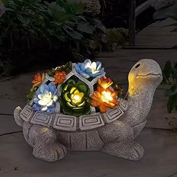 Nacome Solar Garden Outdoor Statues Turtle with Succulent