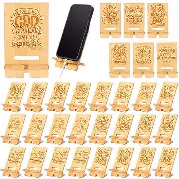 Novabright 24 Pcs Christian Bible Verse Phone Stand for Desk Religious Wooden Phone Holder for Church Baptism Employee Worker Teacher School Office Desktop Accessories (Natural)