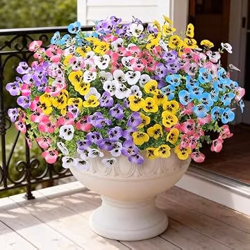 Bassion 16 Bundles Artificial Pansy Flowers for Outdoors Decor, Colorful