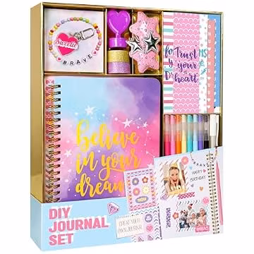 Nollh DIY Journal Kit for Girls - 200+PCS Teen Tween Girl Gifts Trendy Stuff, Stocking Stuffers, Scrapbook Supplies Stationery Set, Art Crafts Kit - Ideal Gifts for 8 9 10 11 12 13 14 Year Old Girl