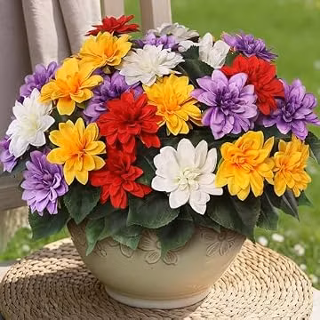 8 Bundles 17"Artificial Dahlia Flowers for Outdoor Decor(Mixed Color)