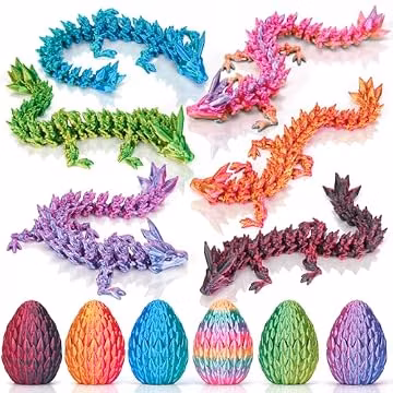 SHUWND 6PCS 3D Printed Dragon Eggs with Dragon Inside,Mini Easter Eggs Articulated Crystal Fidget Toys,Easter Basket Stuffers,Mystery Mythical Pieces (6PC-C)