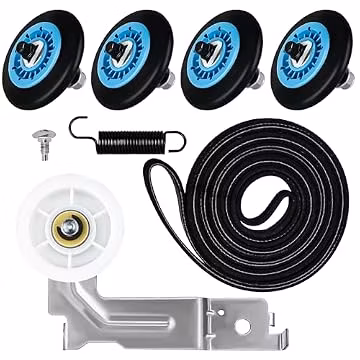 UPGRADED For Sam-Sung Dryer Repair Kit includes DC97-16782A Dryer Roller, DC93-00634A Idler Pulley, 6602-001655 Belt Replacement for Samsung Dryer dv42h5000ew/a3 By WFRWFR 7,8,9 Fit Model